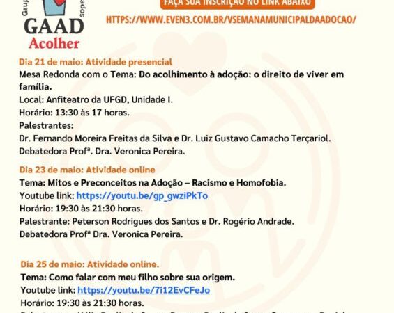 V Semana Municipal da Adoção começa neste sábado (21)