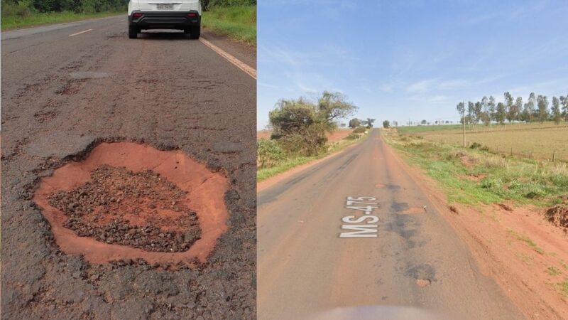 BURACOS NA MS-475: Deputado Renato cobra recapeamento desde o trevo de acesso até a entrada da cidade de Novo H. do Sul