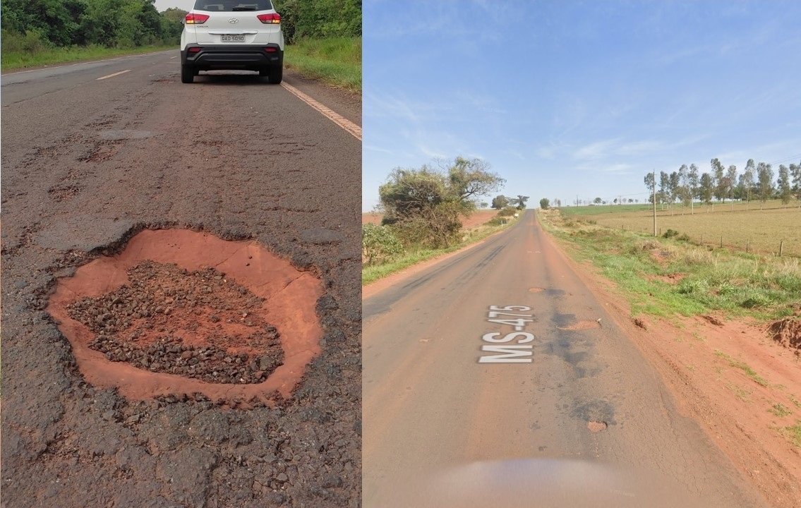 BURACOS NA MS-475: Deputado Renato cobra recapeamento desde o trevo de acesso até a entrada da cidade de Novo H. do Sul