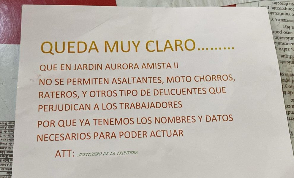 “Justiceiros da Fronteira” deixam bilhete com ameaças a criminosos em residência