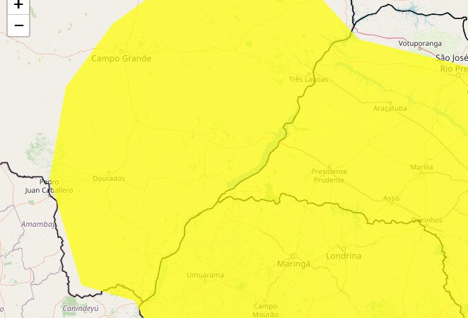 Inmet coloca Dourados e outras 54 cidades em alerta para ventos fortes até amanhã