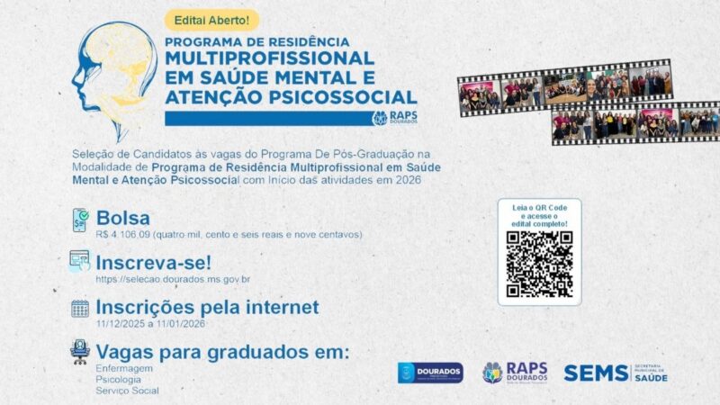 Prefeitura abre Residência em Saúde Mental para enfermagem, psicologia e serviço social