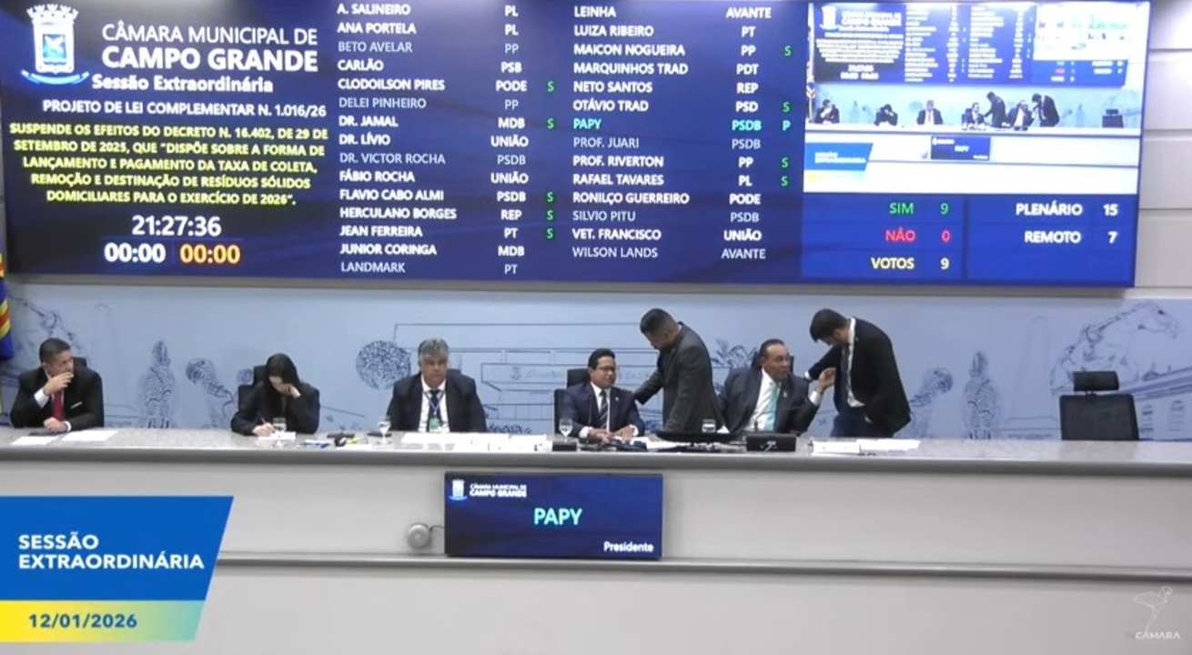 Câmara aprova projeto que veta aumento da taxa do lixo e reduz valor do IPTU 2026