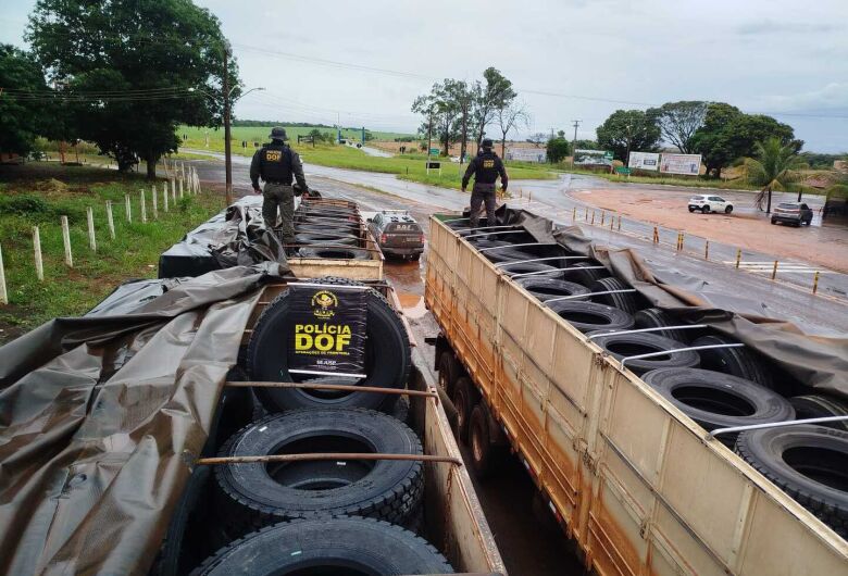 Carretas carregadas com mais de R$ 1 milhão em pneus são apreendidas na MS-164
