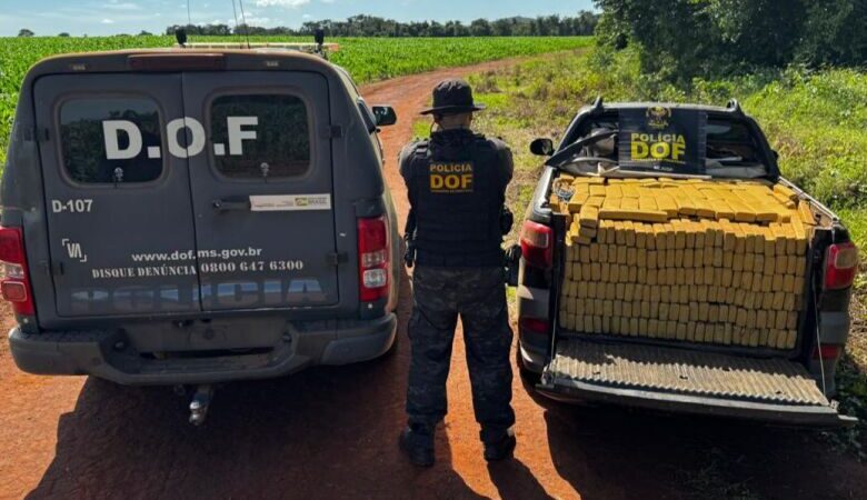 Quase uma 1 tonelada de maconha é encontrada em pickup abandonada
